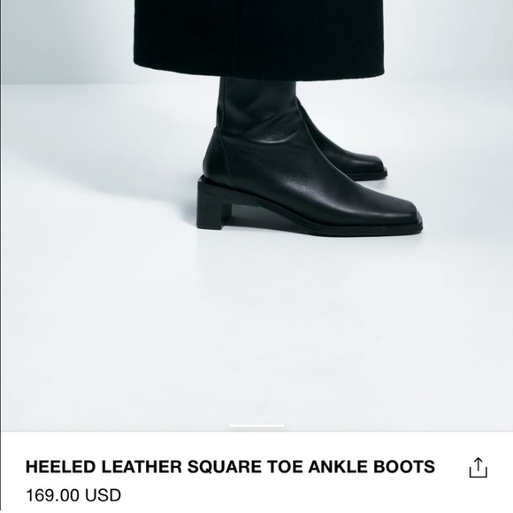 ZARA black leather Square-Toe Heeled Boots size 38 Fits 39 8 8.5 - Picture 3 of 6
